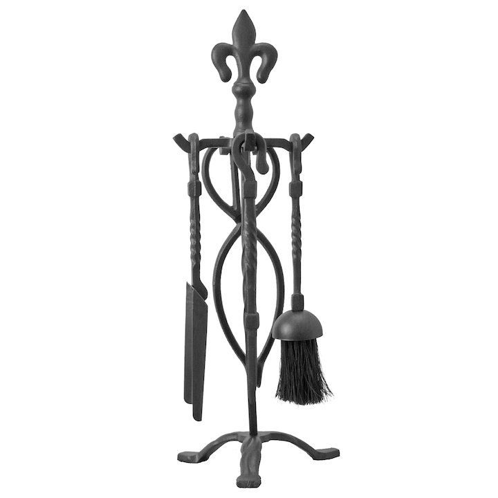 Manor Fleur-de-lys Fire Tool Companion Set - Black / Brushed Gold