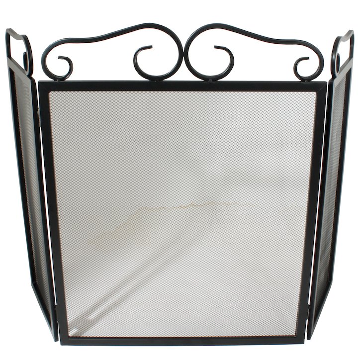 Calfire 3 Fold Plain Wrought Iron Small Fire Screen - Black