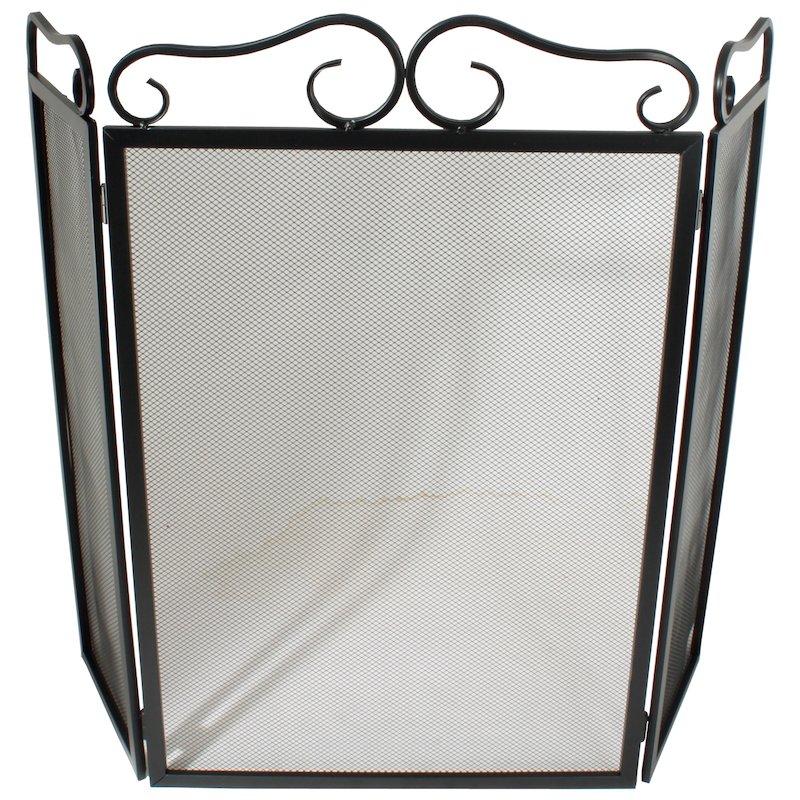Calfire 3 Fold Plain Wrought Iron Large Fire Screen - Black