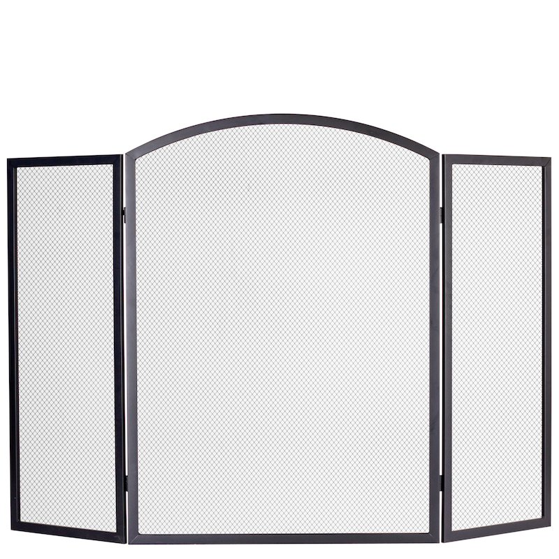 Calfire 3 Fold Arched Large Fire Screen - Black