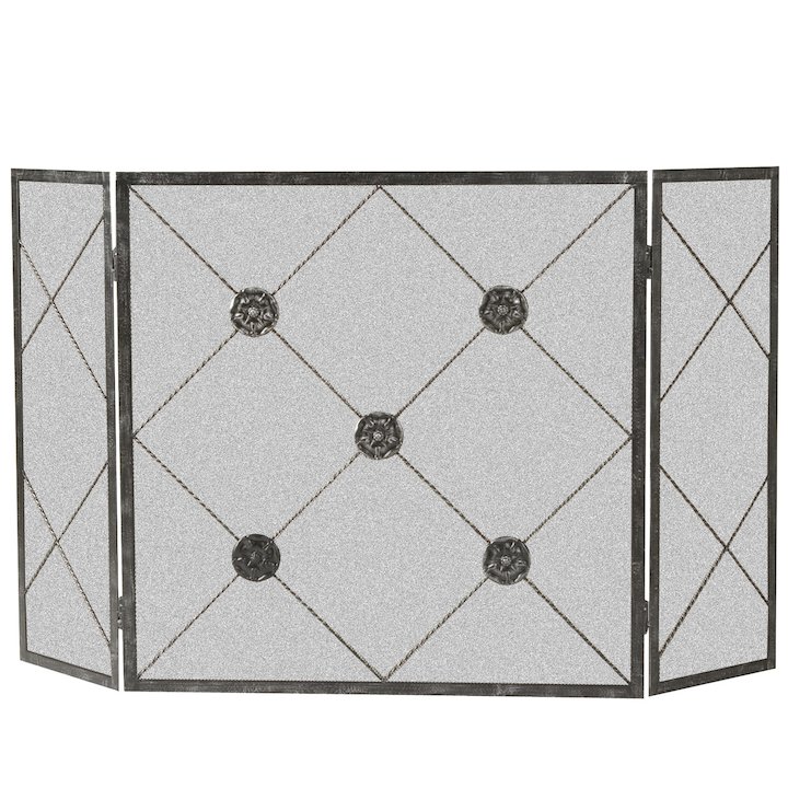 Calfire 3 Fold Medallion Large Fire Screen - Black