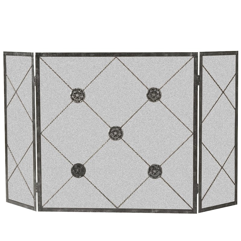 Calfire 3 Fold Medallion Large Fire Screen - Black