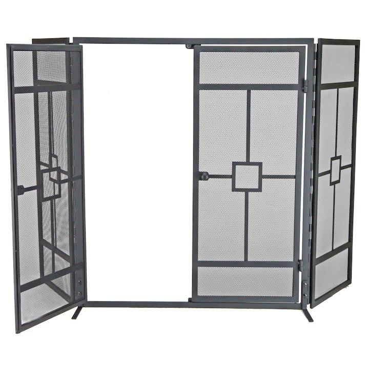 Manor Balmoral 3 Fold Fire Screen - With Doors - Black
