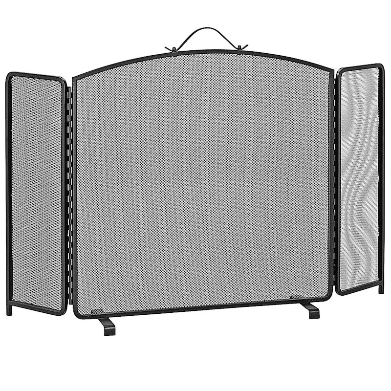 Manor Classic 3 Fold Arch Large Fire Screen - Black