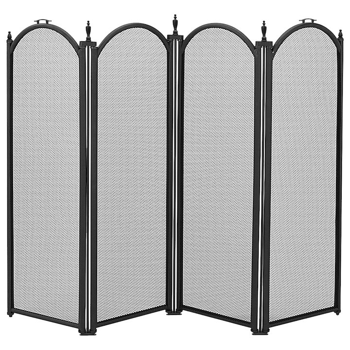 Manor Dynasty 4 Fold Small Fire Screen - Black