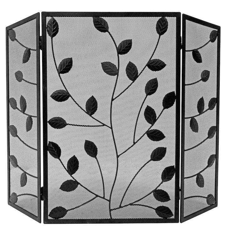 Manor Leaves 3 Fold Fire Screen - Black