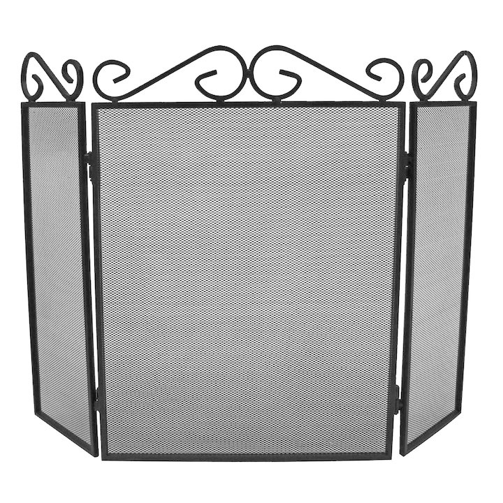 Manor Scroll Top 3 Fold Fire Screen - Black