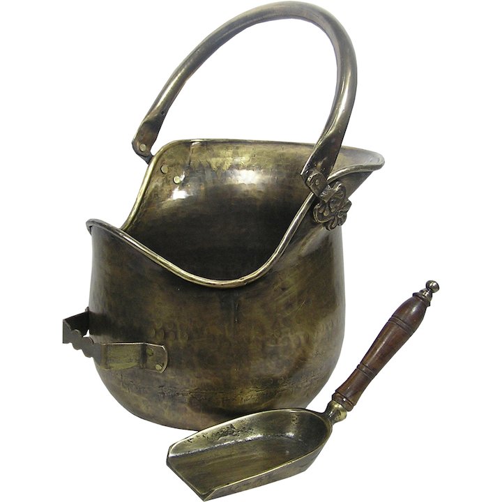 Calfire Plealey Coal Bucket With Shovel - Antique Brass