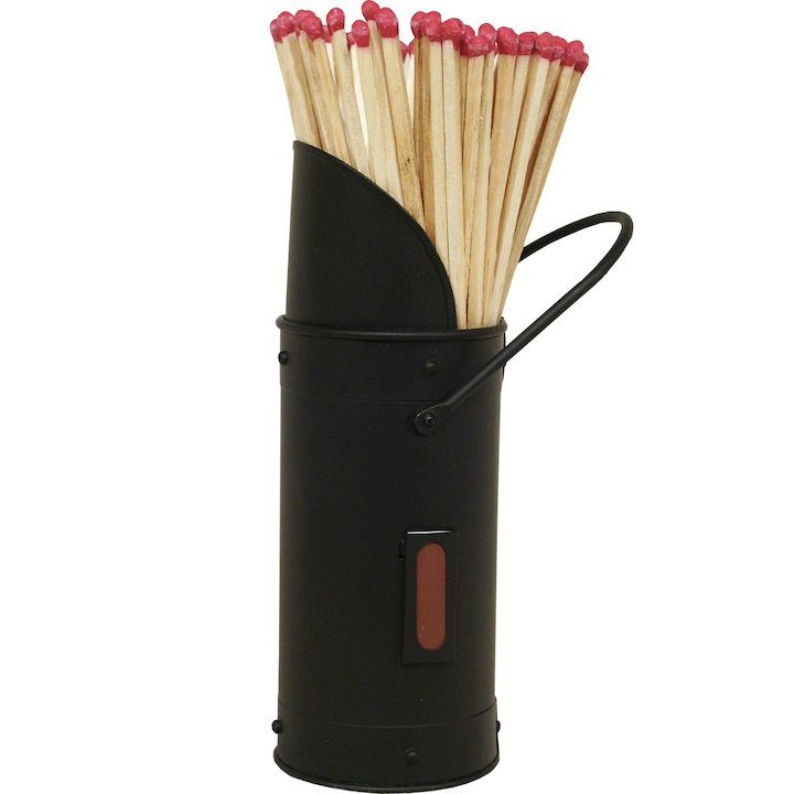 Calfire Coal Scuttle Match Holder - With Matches - Black