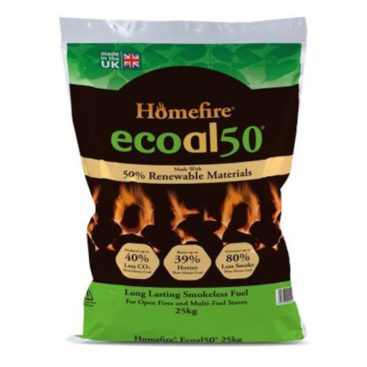 EVA Homefire Ecoal Smokeless Coal Pallet - 50x 25KG Bags - Black