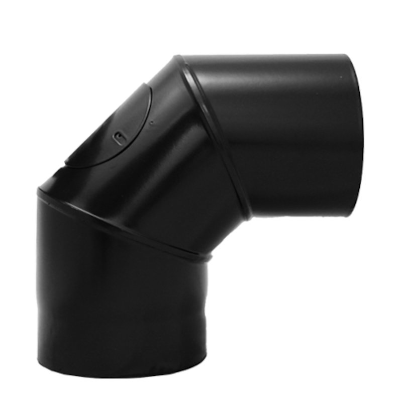 Evaflue Stove Pipe 90° Bend With Door - Black Vitreous Enamel - Black