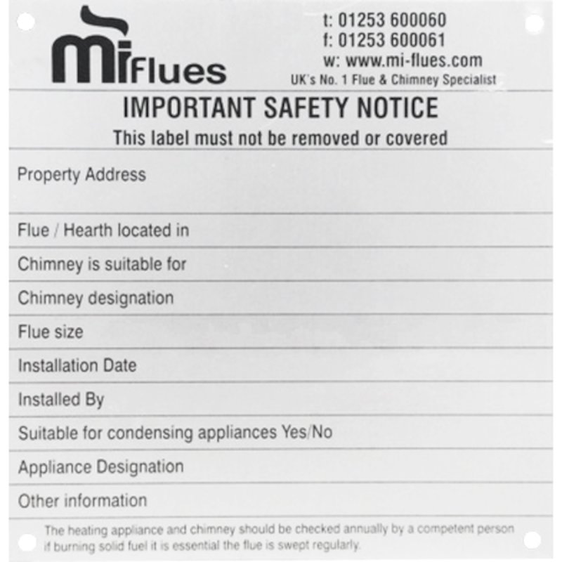 Convesa KC Twinwall Flue Data Plate - Silver Filigree