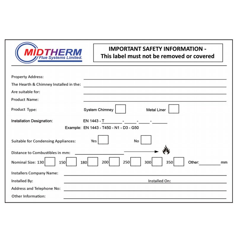 Midtherm HTS Twinwall Flue Data Plate - Silver Filigree