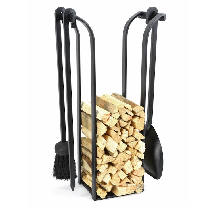 Manor Blacksmith Kindling Holder With Fire Tools - Black