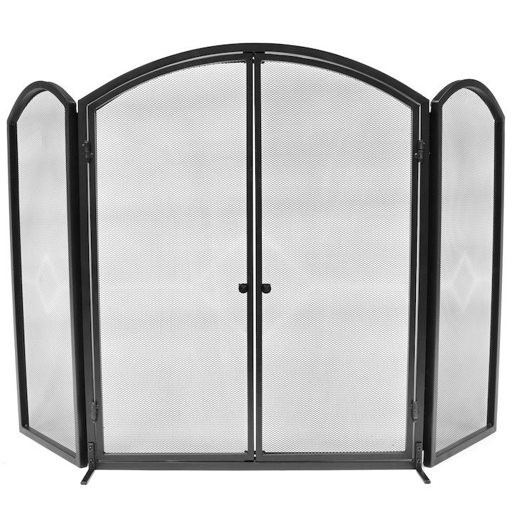 Manor Archway 3 Fold Fire Screen with Doors - Black