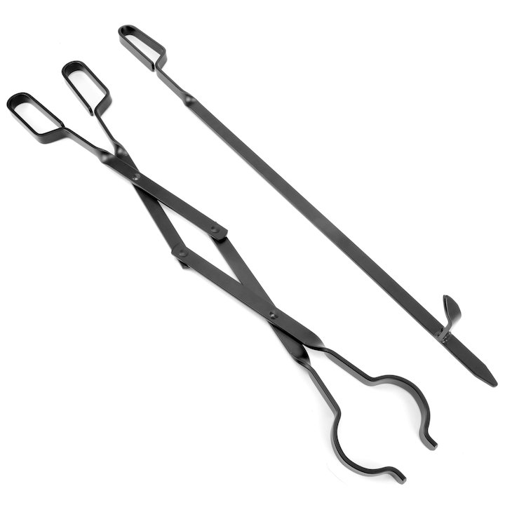 Manor Extending Log Tongs and Fire Poker Set - Black