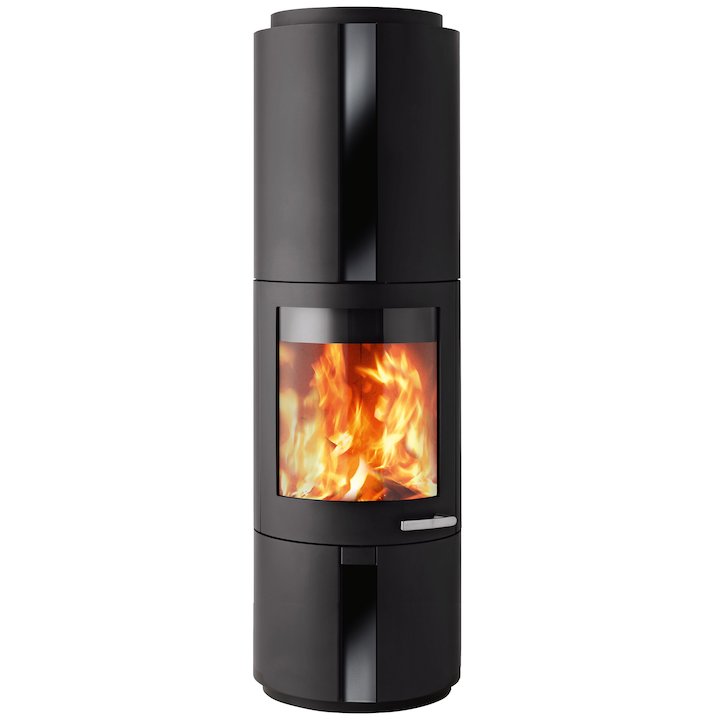 Skantherm Solo Wood Stove Black FX Curved Door Black Glass Inlay - Black