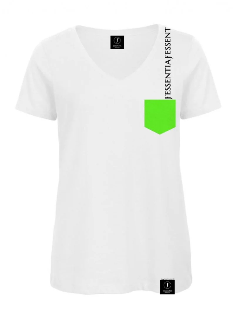 Tshirt donna bianca con grafica verde fluo e nera by jessentia