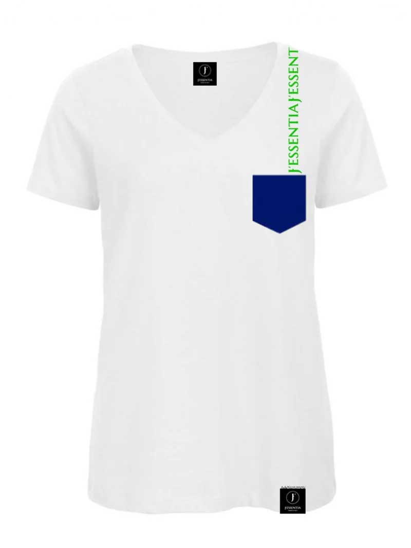 Tshirt donna bianca con grafica blu e verde fluo by jessentia