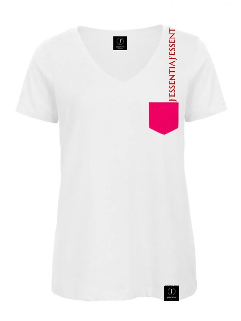 Tshirt donna bianca con grafica fucsia e rosso fluo by jessentia