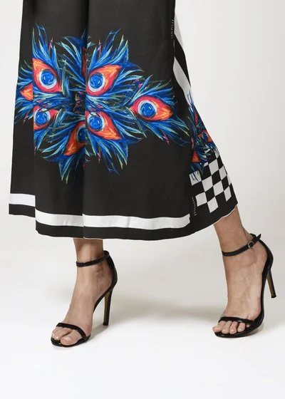 PEACOCK FEATHERS pant in silk and cotton