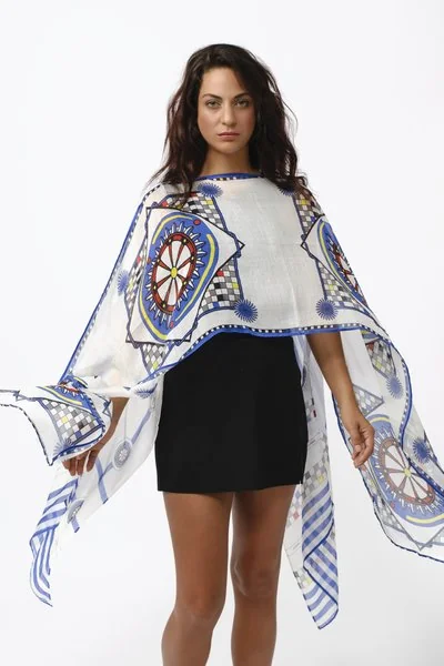 SICILIAN CART rectangular scarf-poncho in cotton and silk