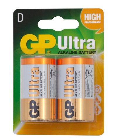 GP Ultra Alkaline D Batteries - 2 Pack