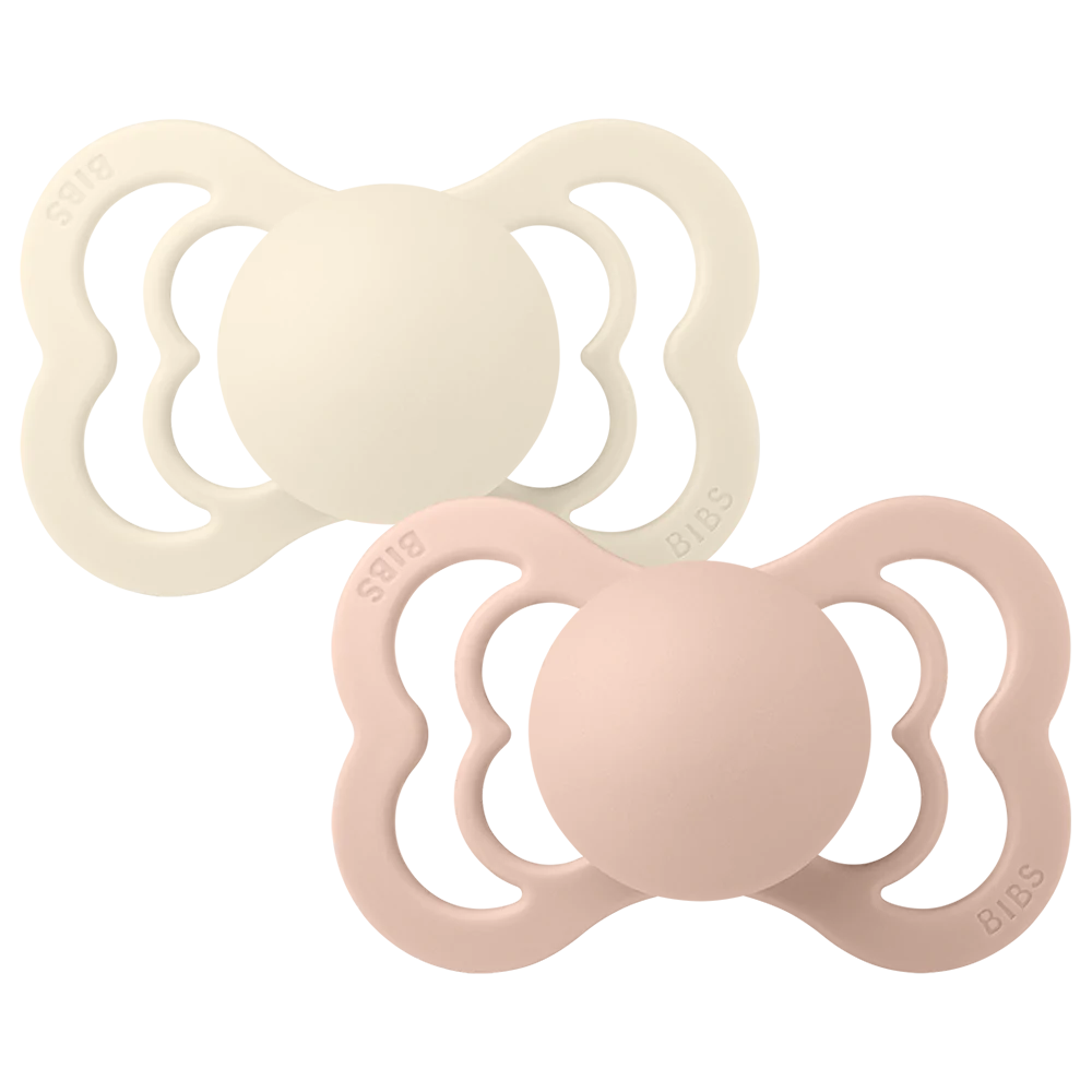 BIBS Silicone Supreme Symmetrical Soother 2pk Size 1 - Ivory/Blush