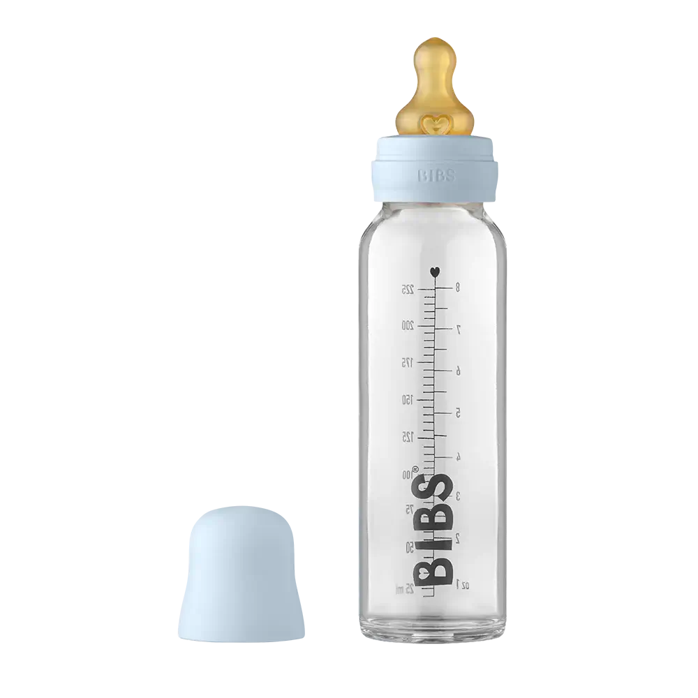 BIBS Glass Bottle Set Latex 225ml - Baby Blue
