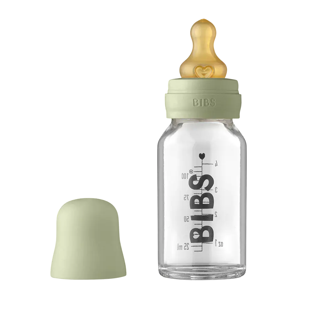 BIBS Glass Bottle Set Latex 110ml - Sage