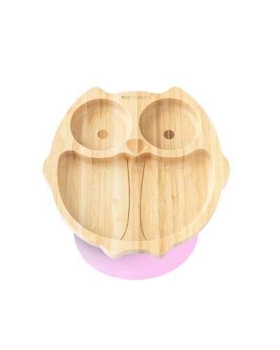 Eco Rascals Bamboo Owl Suction Plate - Pink