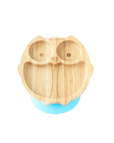 Eco Rascals Bamboo Owl Suction Plate - Blue
