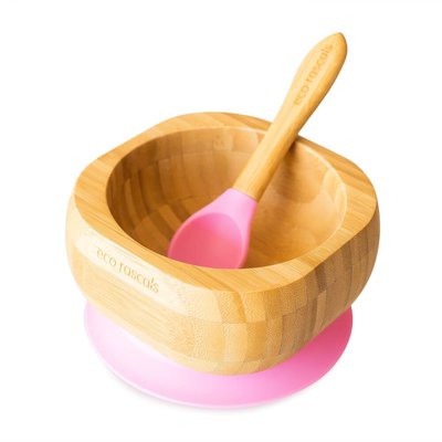Eco Rascals Bamboo Suction Bowl and Spoon set - Pink