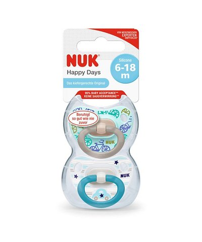 NUK Happy Days Silicone Pacifier- 6-18 Months