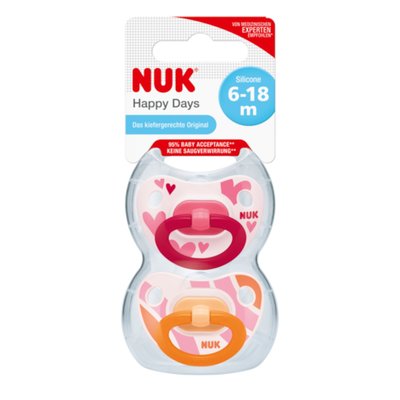NUK Happy Days 6-18m Silicone Pacifier 2 Pack - Pink