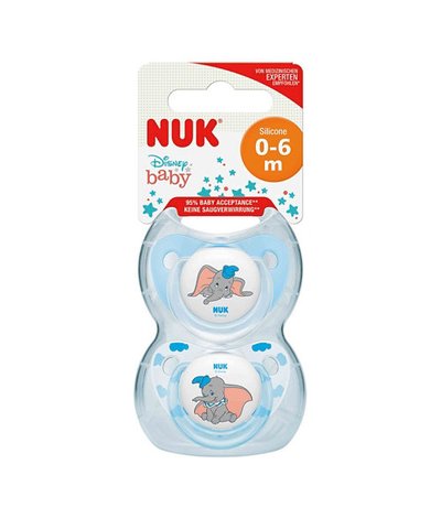 NUK Dumbo Trendline  Silicone Soother (0-6m) 2 Pack - Blue