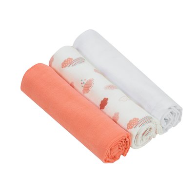 Clevamama Bamboo Muslin Cloths 3 Pack - Coral - Default