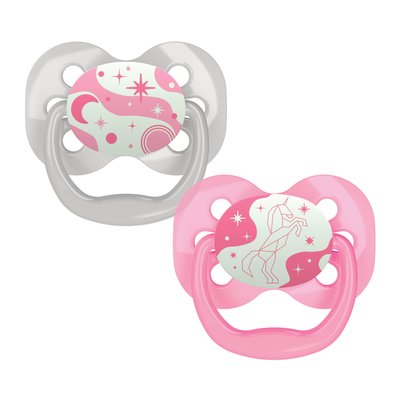 Dr Brown Advan Stage 1 Glow in Dark Soother 2pk 0-6m- Pink