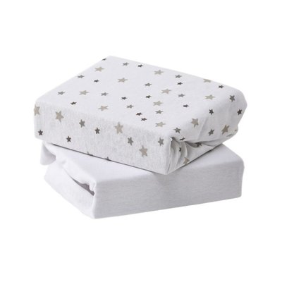 Baby Elegance Moses/Pram Fitted Sheet 2 Pack - Grey Star