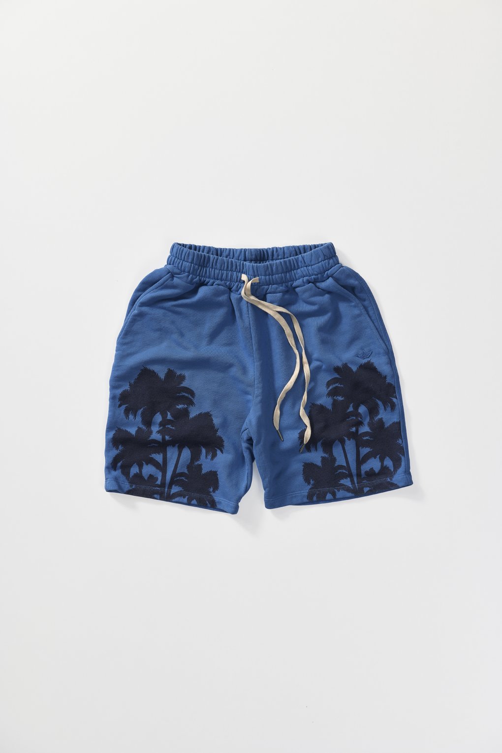 Fleece shorts with palms print - Turquoise