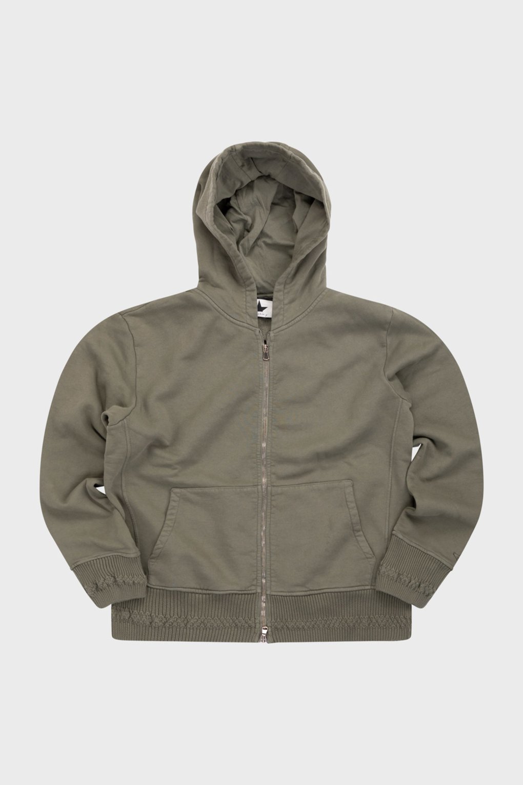 Zippered sweatshirt in washed cotton - Army Green