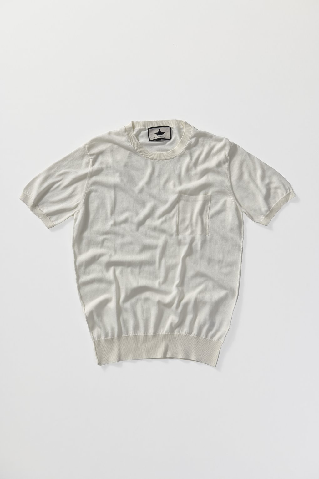 Short sleeve sweater in washed cotton - Off White