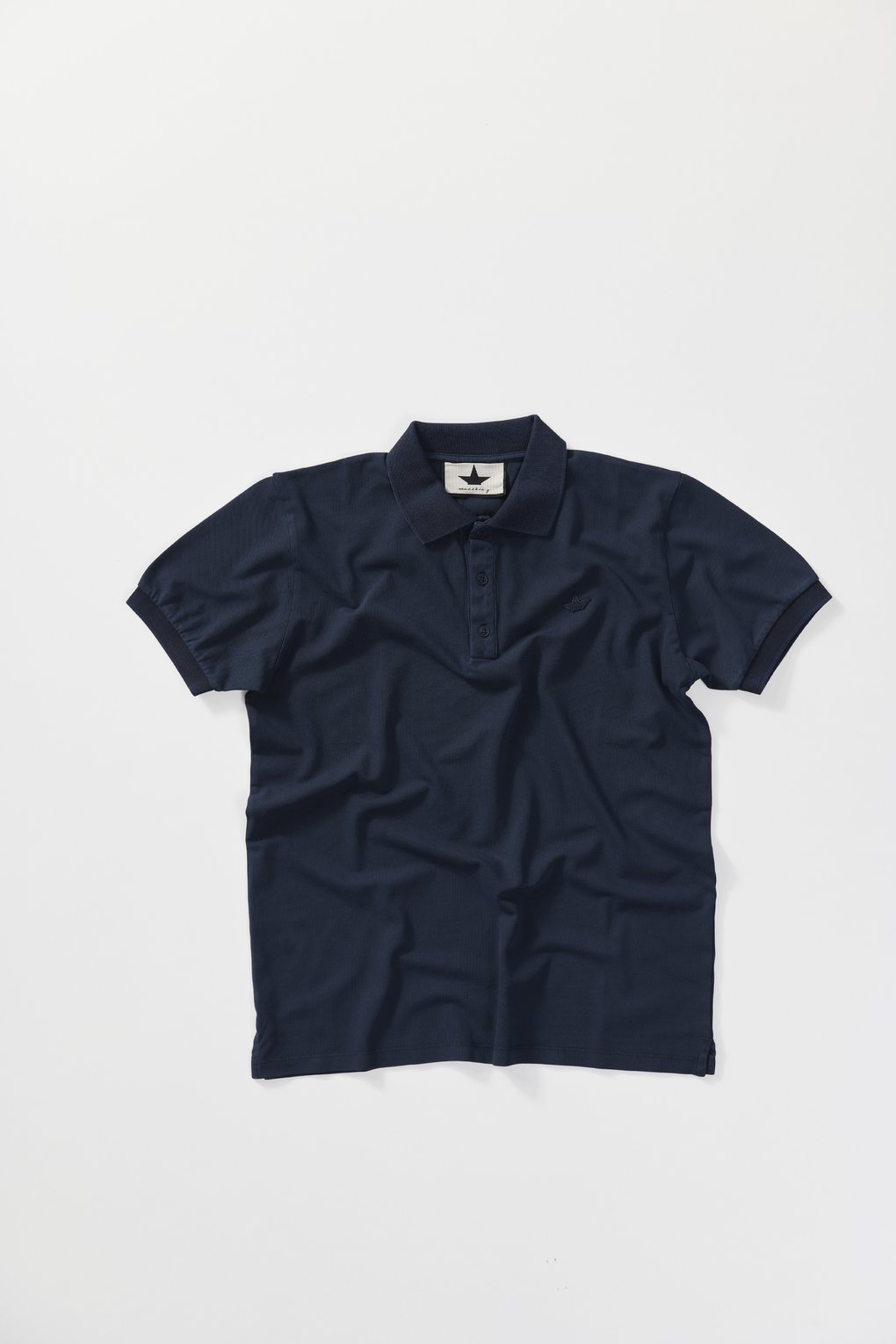 T-shirt Polo in cotton piquet, stone washed - Navy Blue