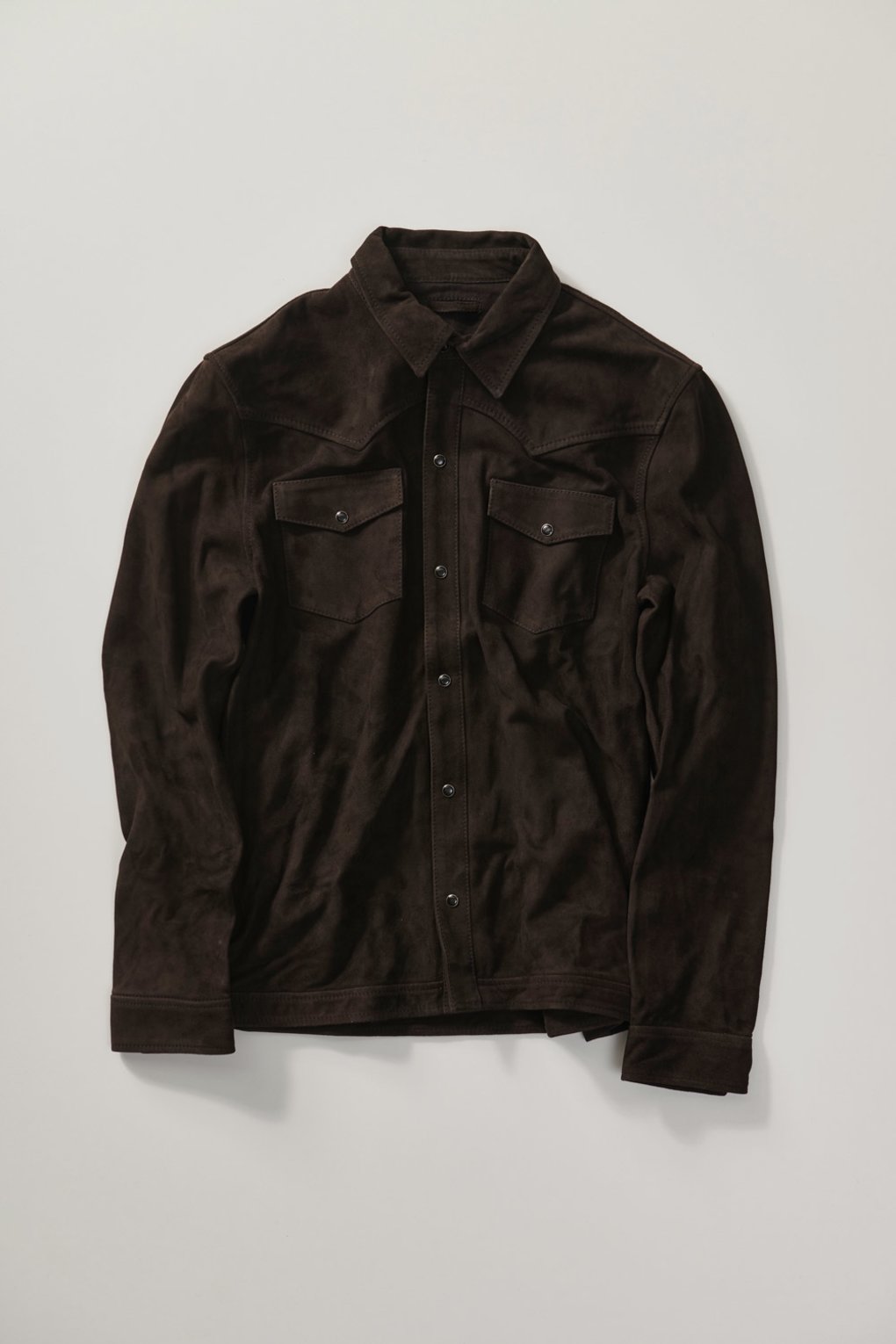 Shirt-jacket in suede leather - Dark Brown