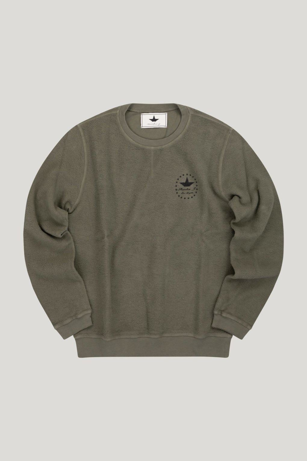 Fleece round collar sweater in washed cotton - Army Green