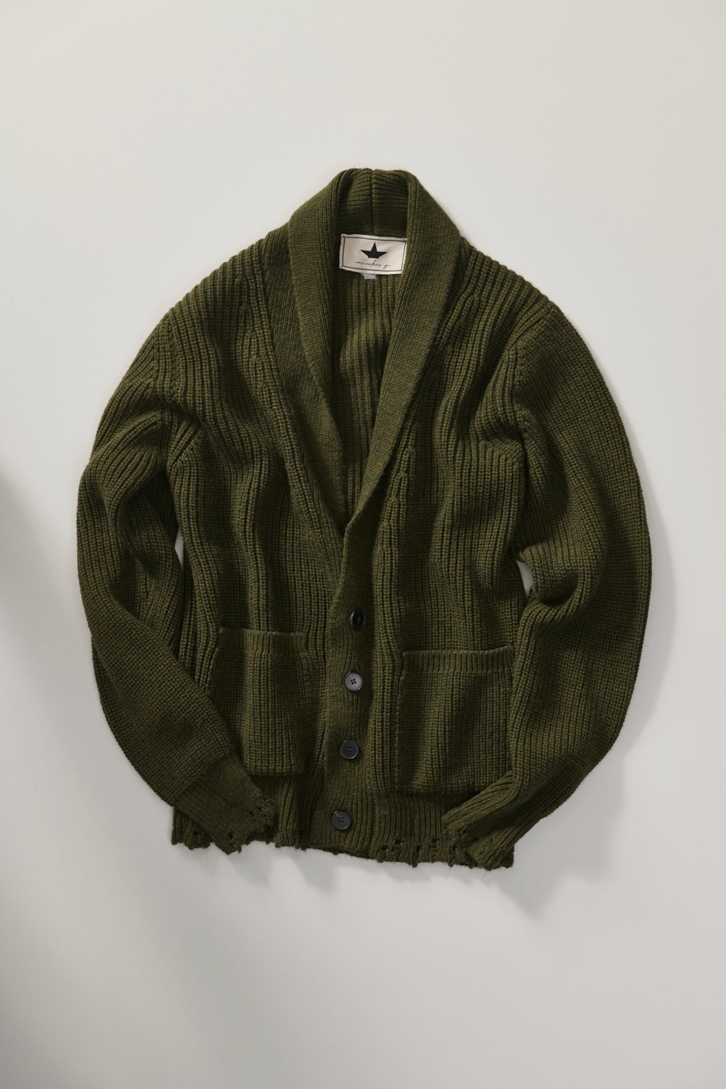 Cardigan with English rib - Army Green