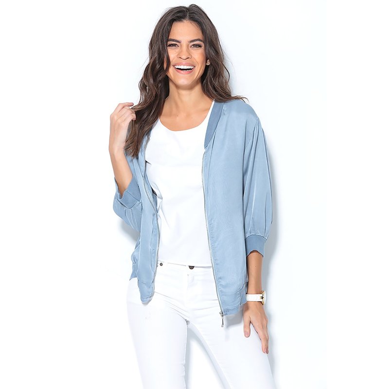 Chaqueta cazadora bomber para mujer de satén - Azul