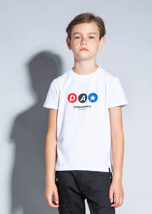 BOY SHORT SLEEVES COTTON T-SHIRT WITH APPLIED LOGO