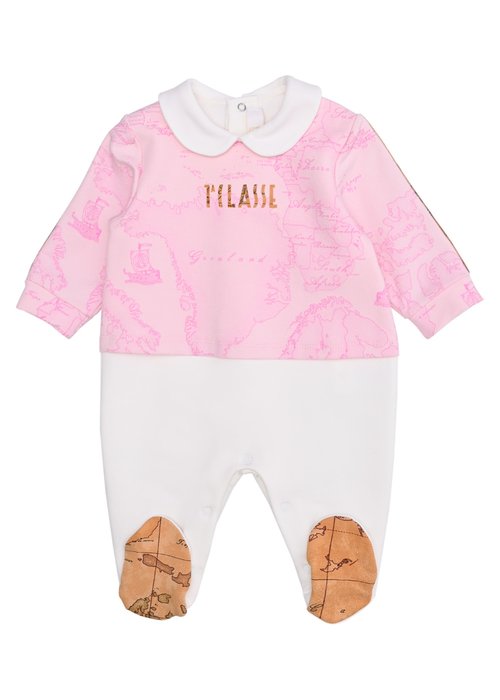 COTTON ROMPER SUIT WITH GEO PRINT AND LOGO