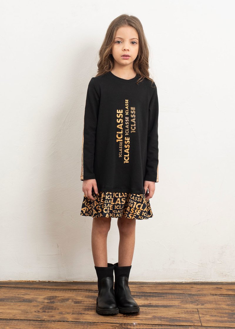 GIRL COTTON DRESS WITH PRINTED LOGO